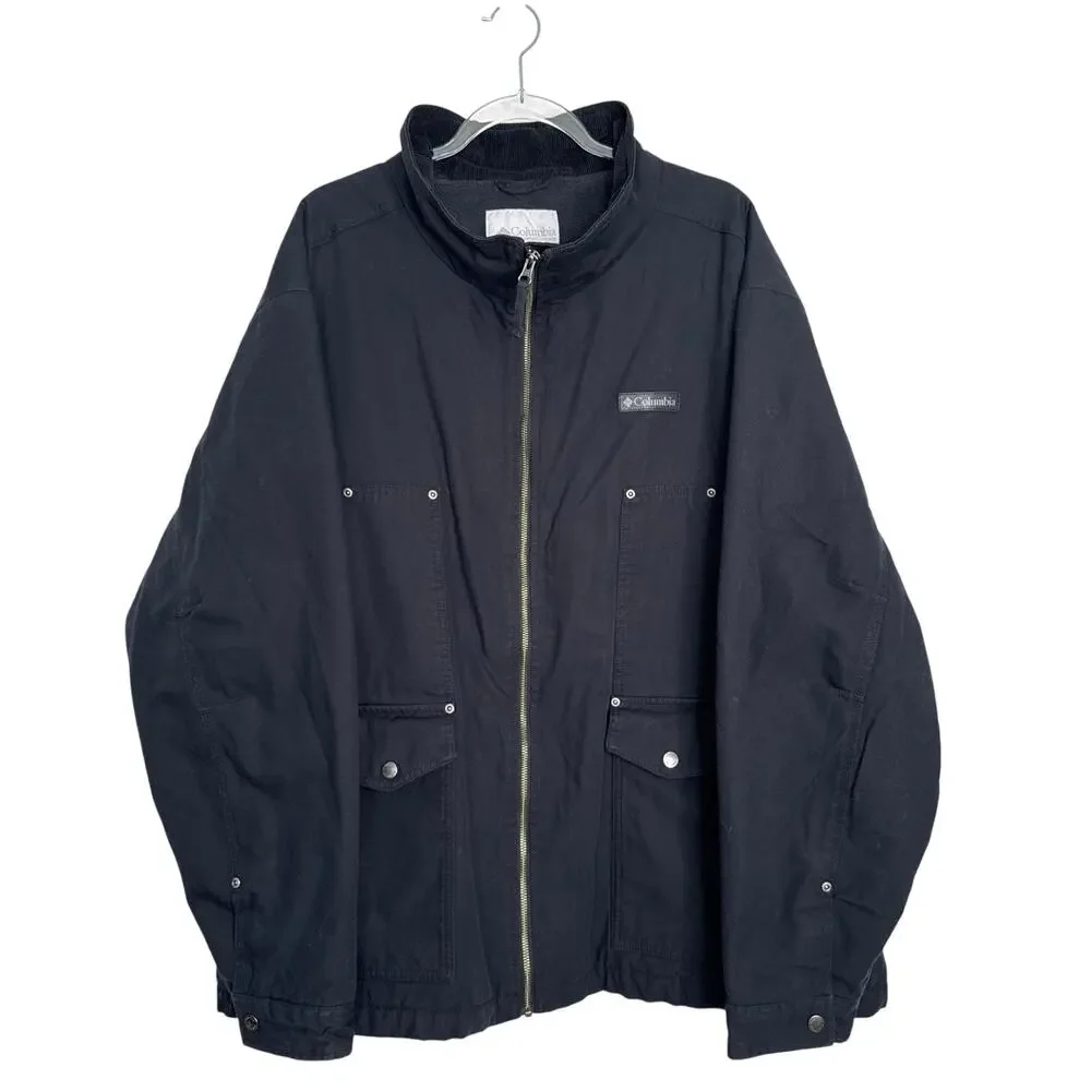 Vintage 2000s Columbia Black Utility Jacket corduroy collar  fleece lining 3X